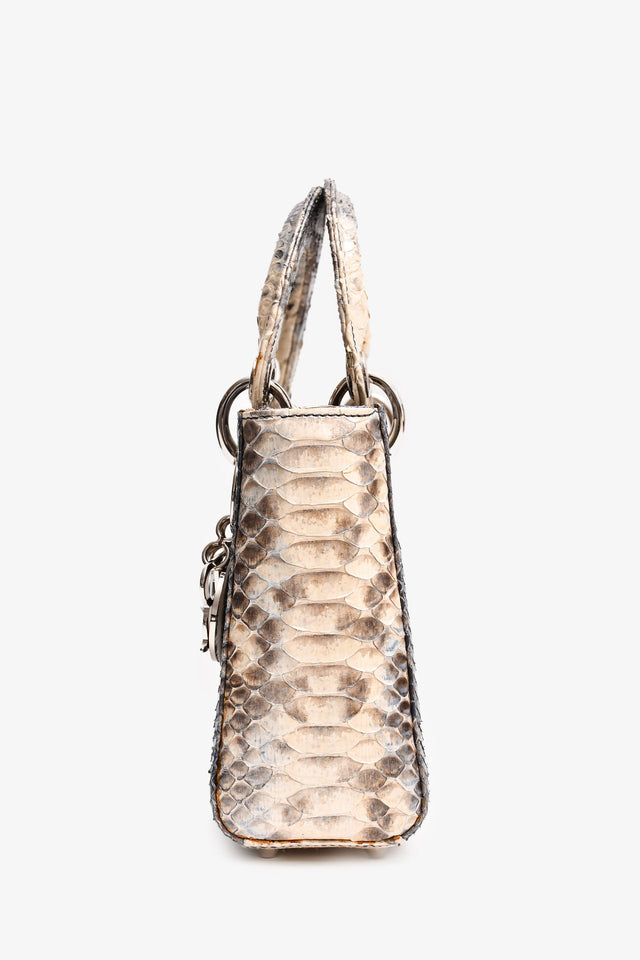 Christian Dior 2009 Grey Python Mini Lady Dior Top Handle With Strap (As Is)