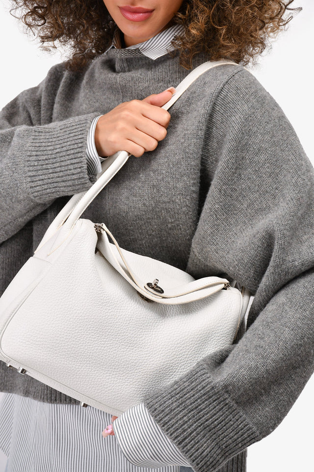 Hermes 2008 White Clemence Leather Lindy 30 (As Is)