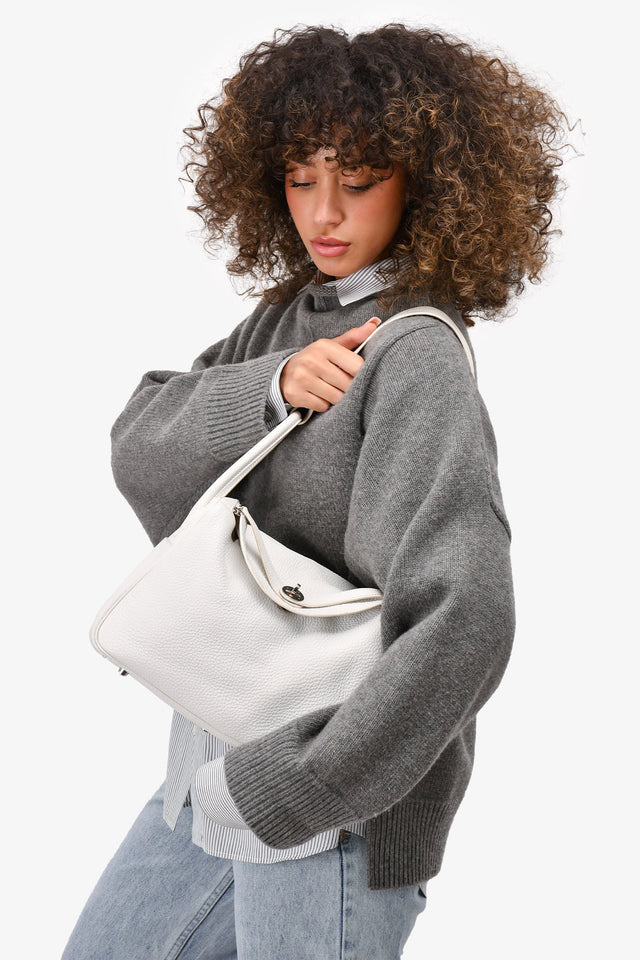 Hermes 2008 White Clemence Leather Lindy 30 (As Is)