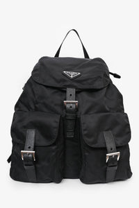 Prada Black Nylon Backpack with Leather Trim
