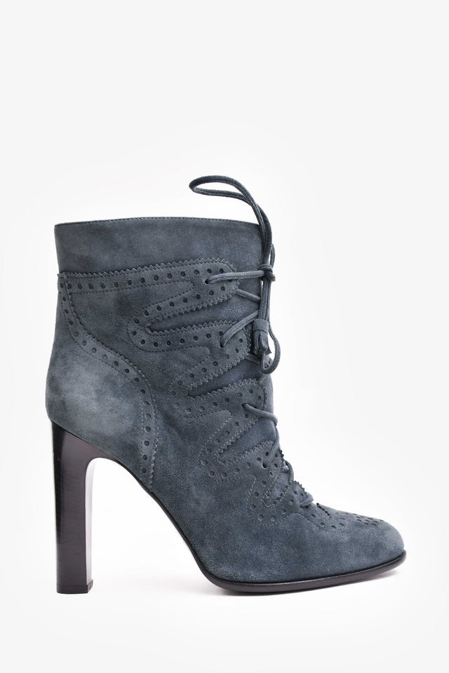Hermes Teal Suede Lace Up Ankle Boots Size 40