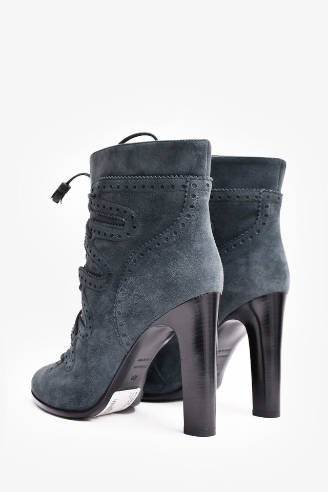 Hermes Teal Suede Lace Up Ankle Boots Size 40