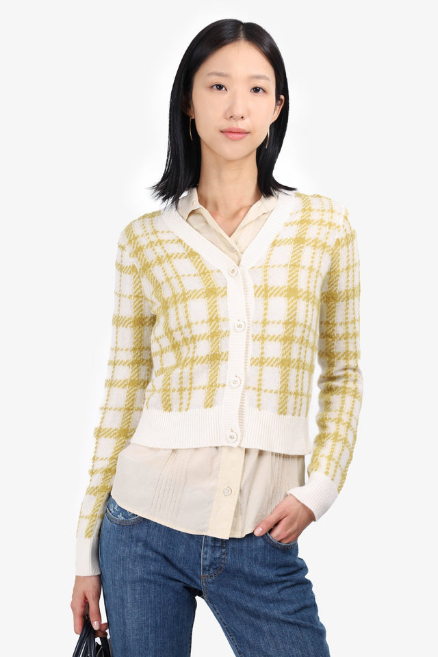 Christian Dior 2021 White/Green Plaid Wool igan Size 4