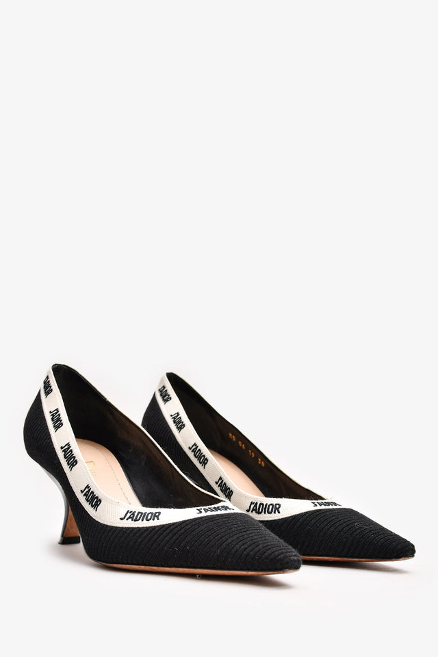 Christian Dior Black Fabric Logo Kitten Heels Size 38