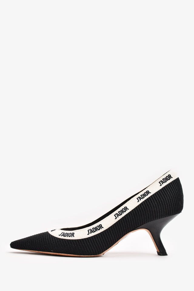 Christian Dior Black Fabric Logo Kitten Heels Size 38