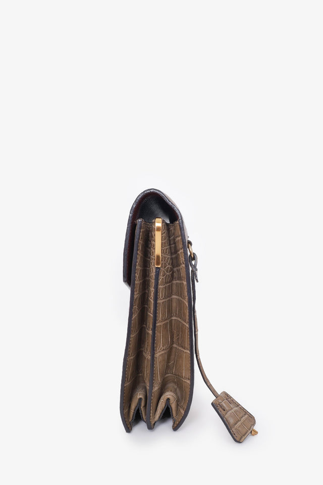 Prada Taupe Crocodile Exotic Sound Bag with Strap