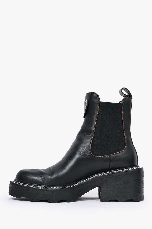 Louis Vuitton 2020 Black Leather Monogram Trim 'Beaubourg' Ankle Boots Size 36