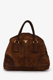 Prada Dark Brown Suede Large Bowler Bag With Strap (As Is)