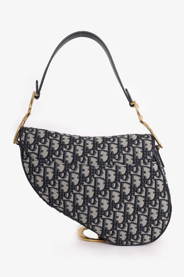 Christian Dior 2018 Blue Oblique Jacquard Saddle Bag with Canvas Strap