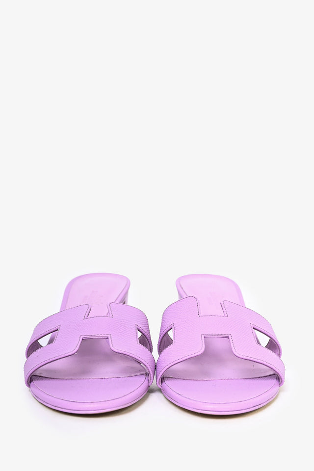 Hermes Lilac Leather Oasis Sandals Size 37