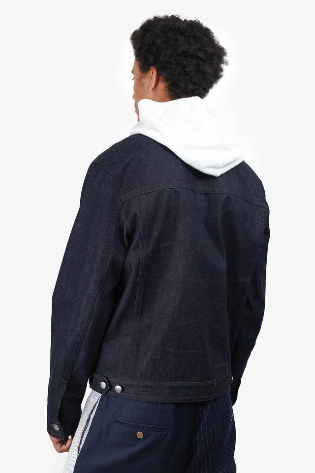 Hermes Navy Horse Stitch Patch Denim Jacket Size 50 Mens