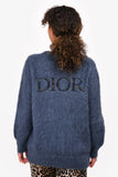 Dior Homme X Peter Doig Navy Mohair Blend 'Dior' Embroidered Button igan Size L