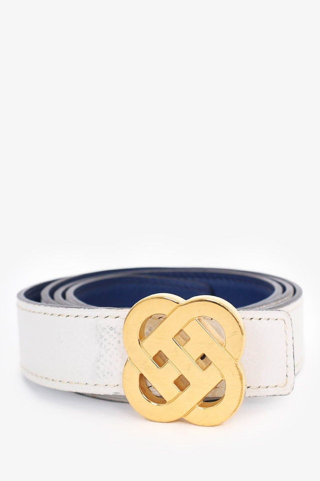 Hermes White/Navy Reversible Leather 24 mm Iris Belt Kit