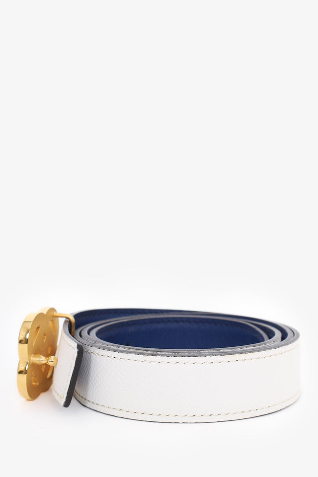Hermes White/Navy Reversible Leather 24 mm Iris Belt Kit