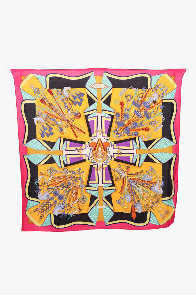Hermes Pink/Multicolour Cashmere/Silk Printed Scarf 140CM