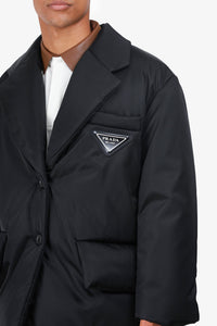 Prada Black Reissue Nylon Belted Puffer Blazer Jacket Size 38 Mens