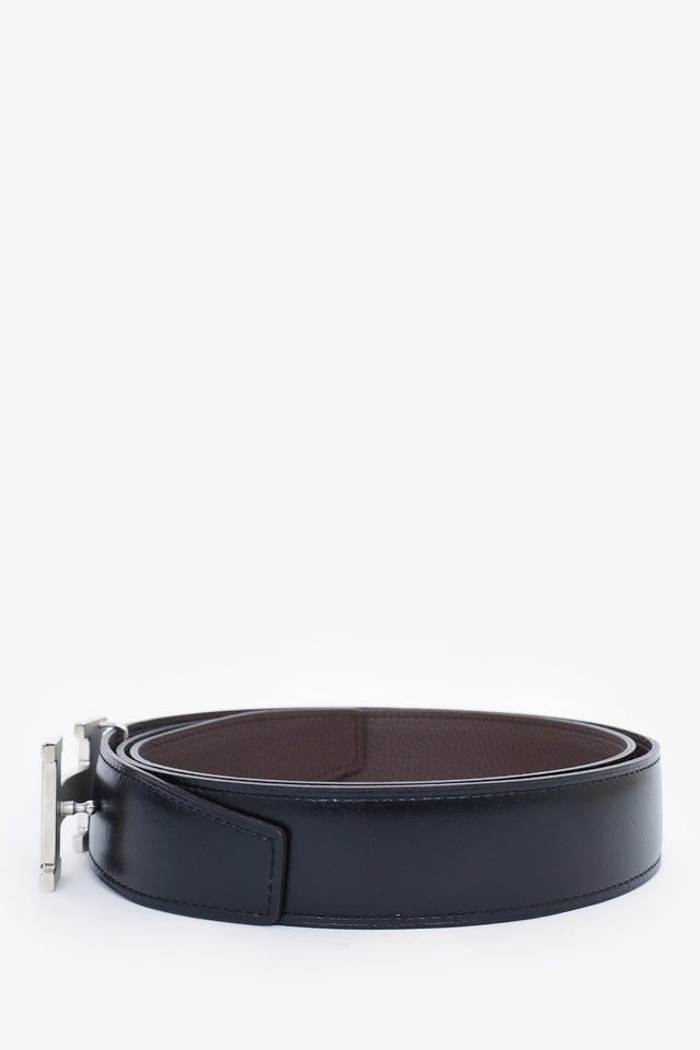 Hermes Black/Brown Leather Reversible Belt Size 95