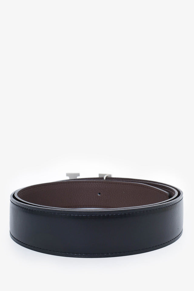 Hermes Black/Brown Leather Reversible Belt Size 95
