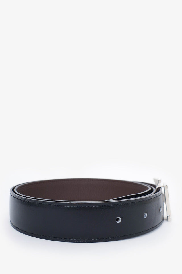 Hermes Black/Brown Leather Reversible Belt Size 95