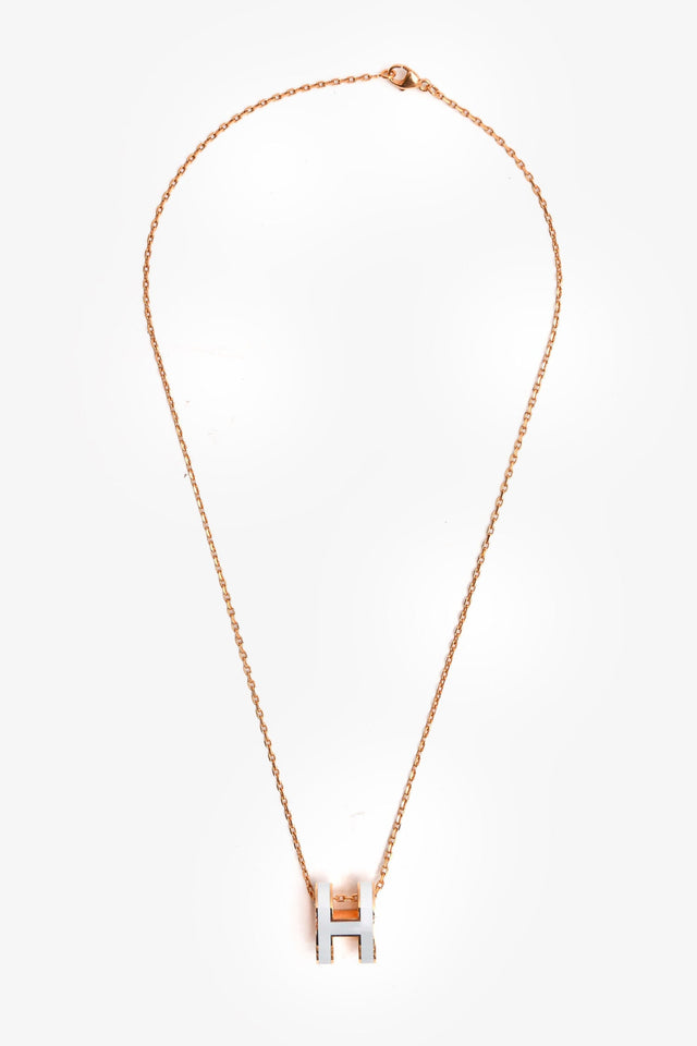 Hermes Rose Gold Toned/Baby Blue Enamel H Pop Necklace