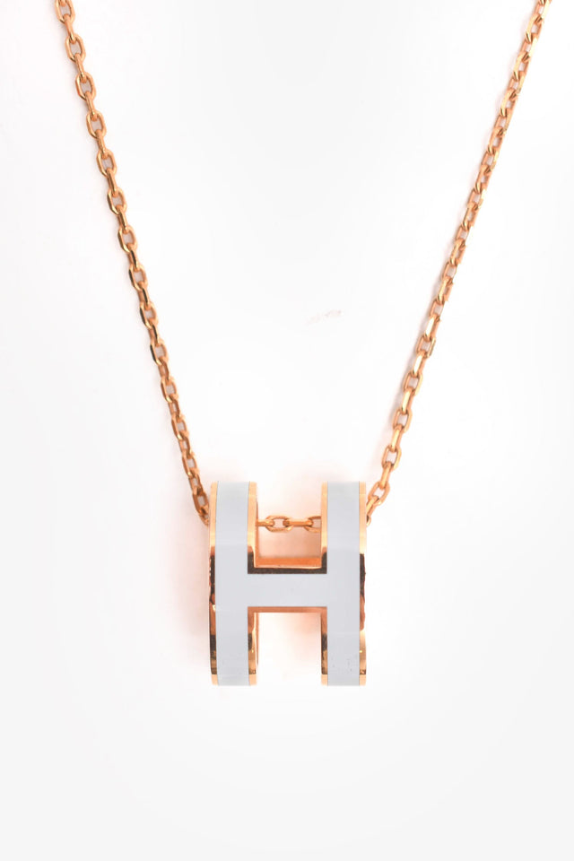 Hermes Rose Gold Toned/Baby Blue Enamel H Pop Necklace
