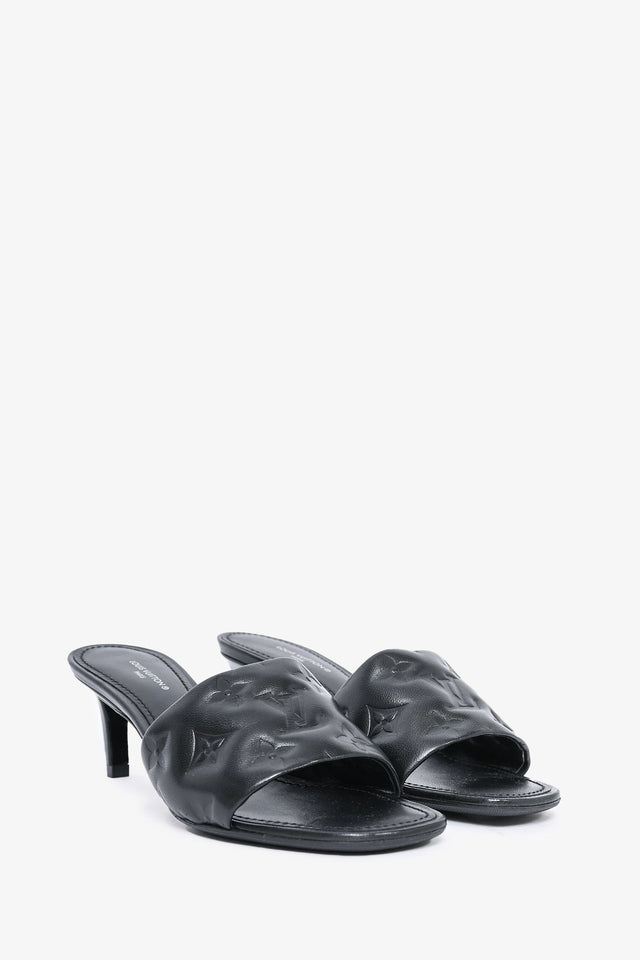 Louis Vuitton Black Leather Monogram Padded Kitten Heel Size 6