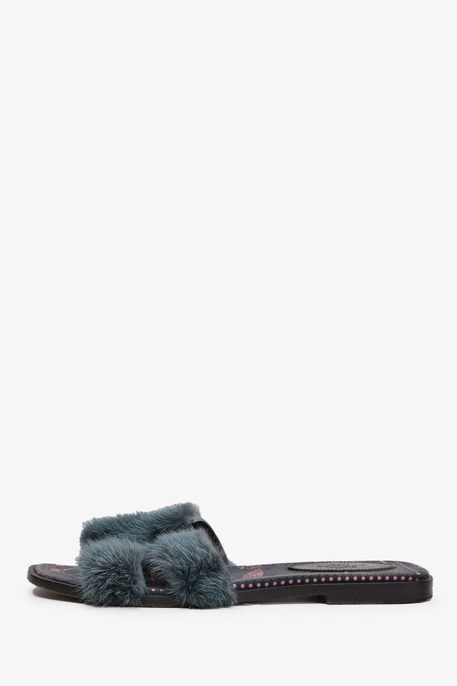 Hermes Green Mink Fur Oran Sandals Size 37 (As Is)