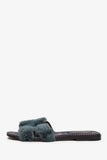 Hermes Green Mink Fur Oran Sandals Size 37 (As Is)