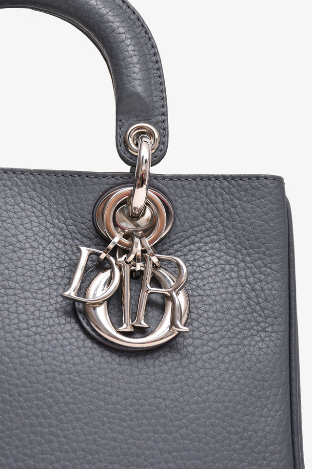 Christian Dior Grey Grained Leather 'Diorissimo' Tote with Strap