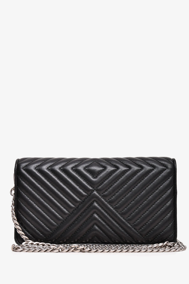 Prada Black Chevron Leather Wallet on Chain