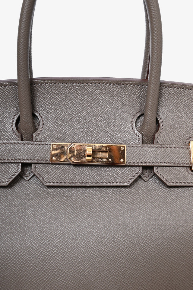 Hermes 2020 Birkin 30 Gris Etain Epson Leather Top Handle Bag