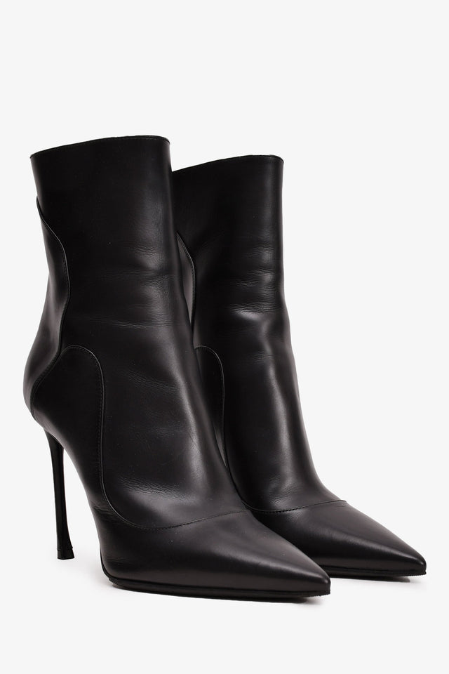 Christian Dior Black Leather Heeled Ankle Boot Size 37