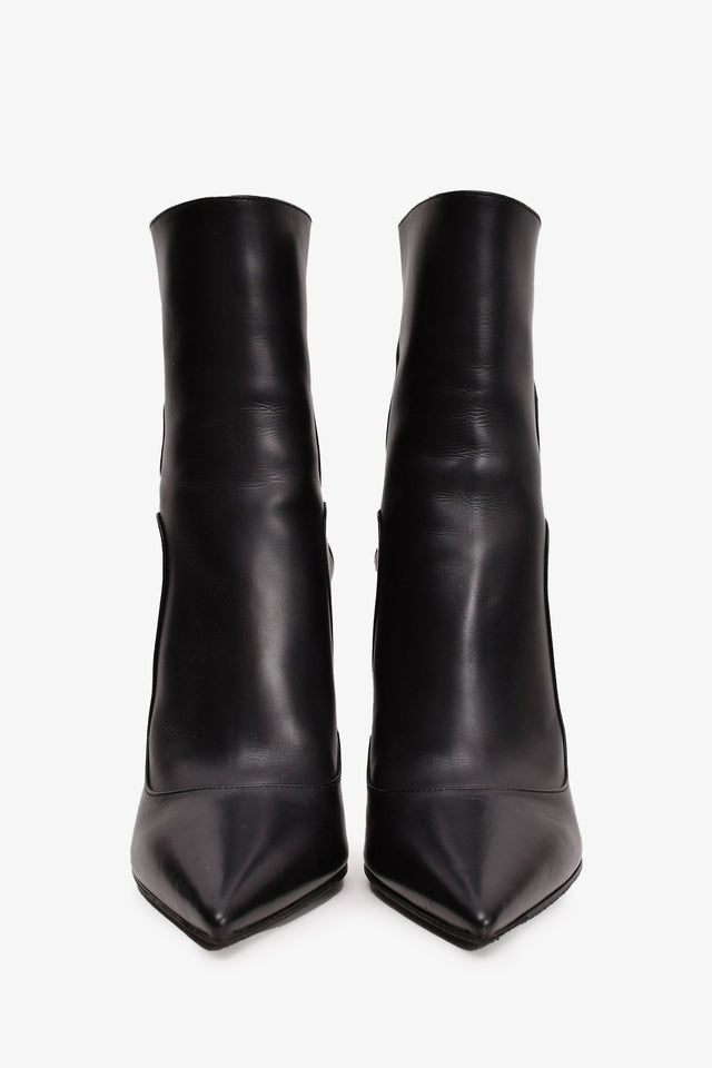 Christian Dior Black Leather Heeled Ankle Boot Size 37