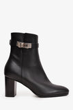 Hermes Black Leather Saint Germain Heeled Ankle Boots with Kelly Lock Size 37