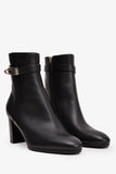 Hermes Black Leather Saint Germain Heeled Ankle Boots with Kelly Lock Size 37