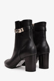 Hermes Black Leather Saint Germain Heeled Ankle Boots with Kelly Lock Size 37