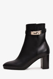 Hermes Black Leather Saint Germain Heeled Ankle Boots with Kelly Lock Size 37