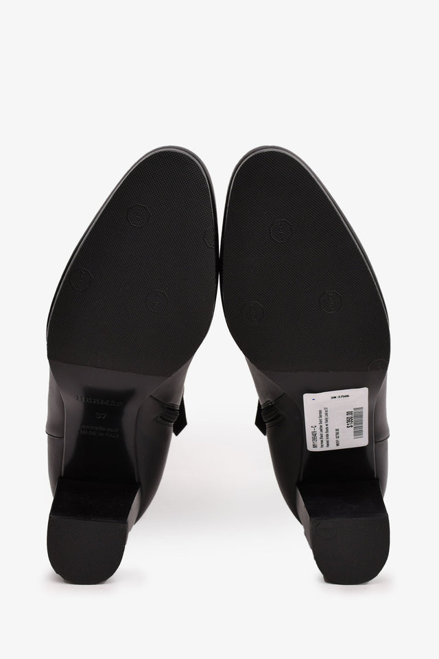 Hermes Black Leather Saint Germain Heeled Ankle Boots with Kelly Lock Size 37