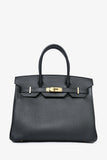 Hermes 2020 Black Epsom Leather Retourne Birkin 30 GHW