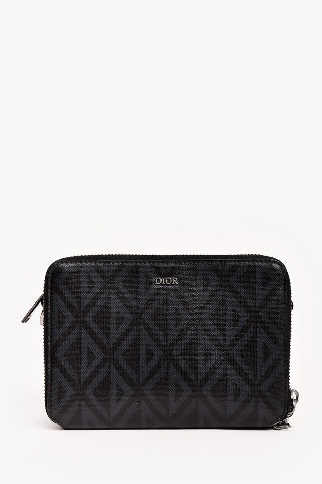 Dior Homme Black Coated Canvas CD Print Zipped Pouch
