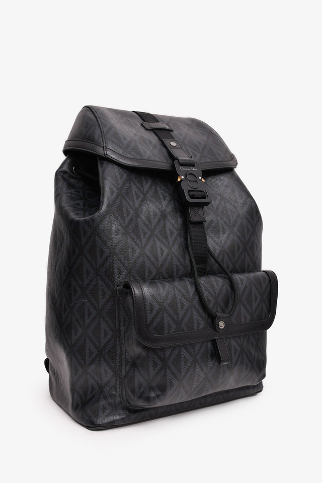 Christian Dior Homme Black Coated Canvas/Leather CD Diamond Print 'Hit The Road' Backpack