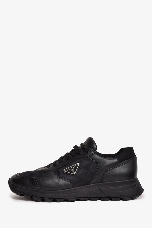 Prada Black Leather/Nylon Triangle Logo 'Prax' Sneakers Size 10 Mens