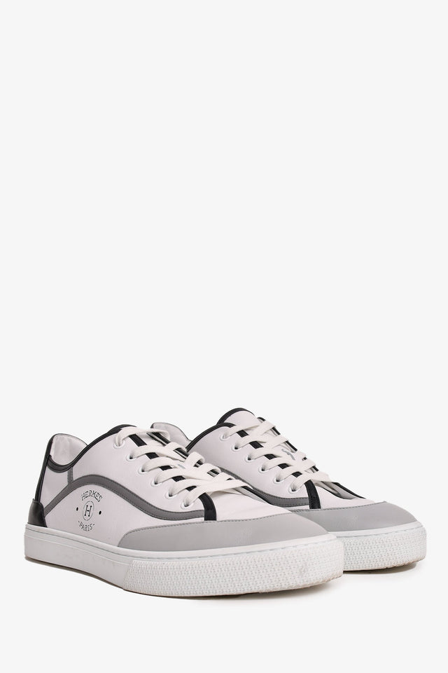 Hermes White/Grey Leather 'Get' Sneakers Size 44.5 Mens
