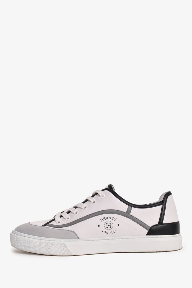 Hermes White/Grey Leather 'Get' Sneakers Size 44.5 Mens