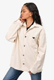 Prada Cream Triangle Logo Denim Jacket Size L Mens