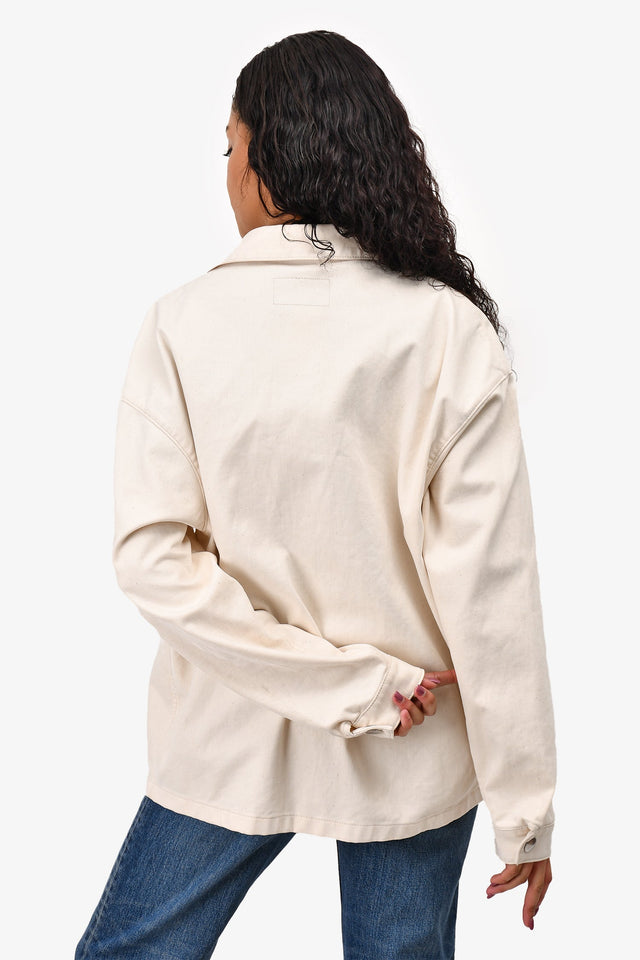 Prada Cream Triangle Logo Denim Jacket Size L Mens