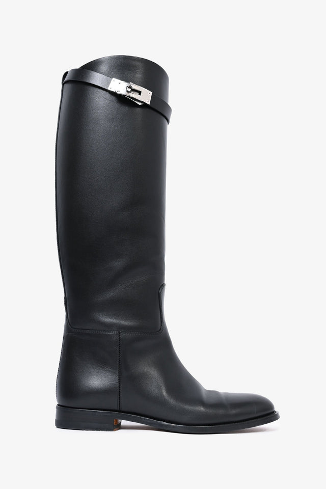 Hermes Black Smooth Leather 'Jumping' Riding Boots Size 38.5
