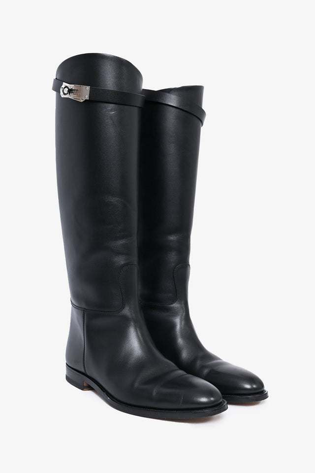 Hermes Black Smooth Leather 'Jumping' Riding Boots Size 38.5