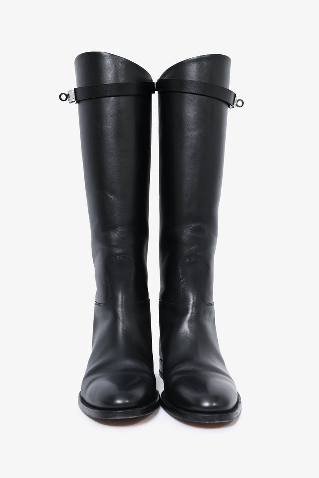 Hermes Black Smooth Leather 'Jumping' Riding Boots Size 38.5