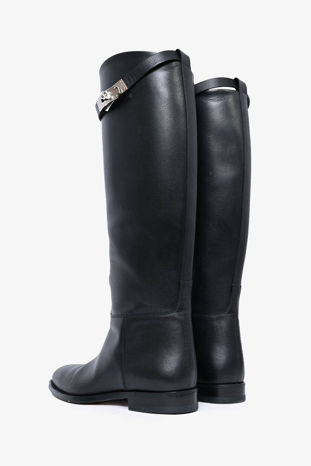 Hermes Black Smooth Leather 'Jumping' Riding Boots Size 38.5